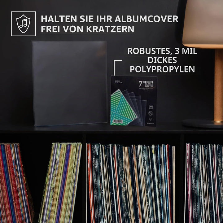 BIG FUDGE Schallplatten Aussenhüllen - 7" x 50 STK. - LP Hüllen transparent aus 3mil starken Polypro