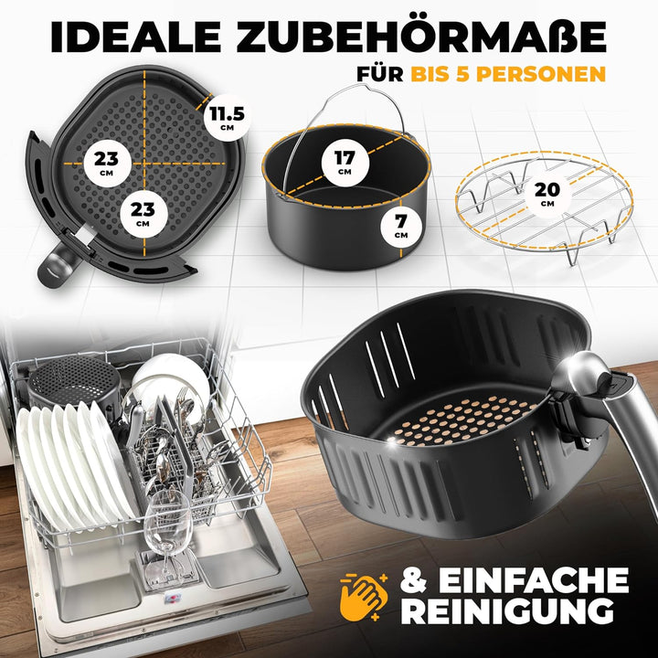 Stillstern Heissluftfritteuse 5L [1800W] mit 7 Programmen (Backen, Pommes, Chicken, Steak UVM.), 120