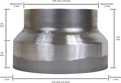 LANZZAS Rauchrohr Reduzierung von Ø 250 mm auf Ø 200 mm - unlackiert/Stahl Blank - Ofenrohrreduzieru