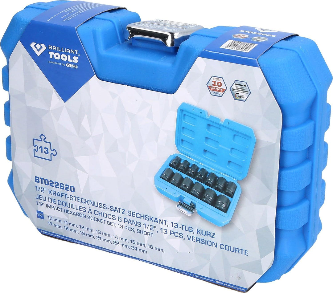 BRILLIANT TOOLS BT022620 1/2" Kraft-Stecknuss-Satz sechskant, 13-TLG, kurz [Powered by KS Tools]
