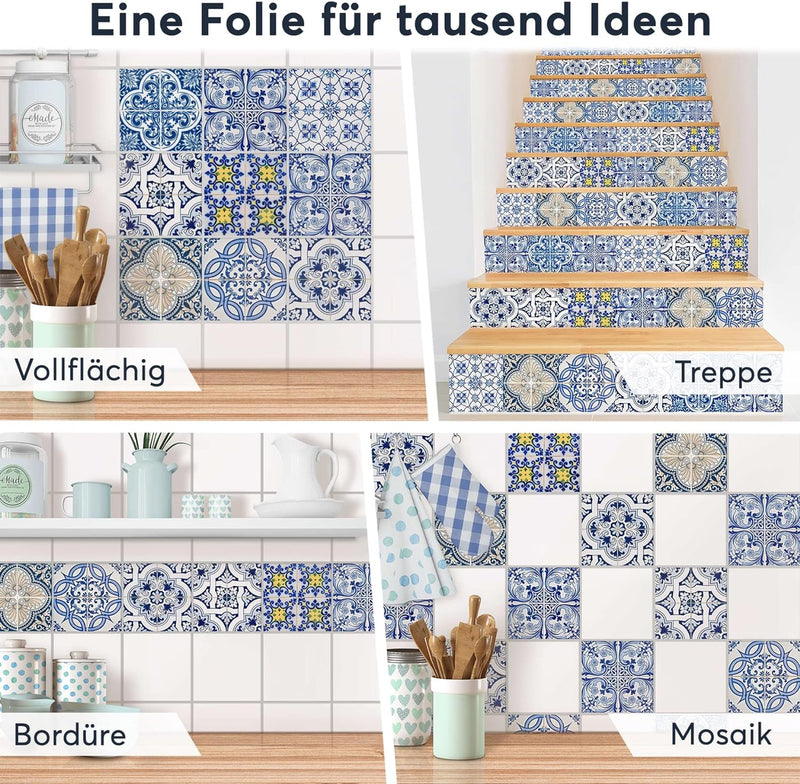 40 Stück Fliesenfolie für Bad und Küche 10x10 cm - Mosaikfliesen, Fliesensticker - Stickerfliesen, F