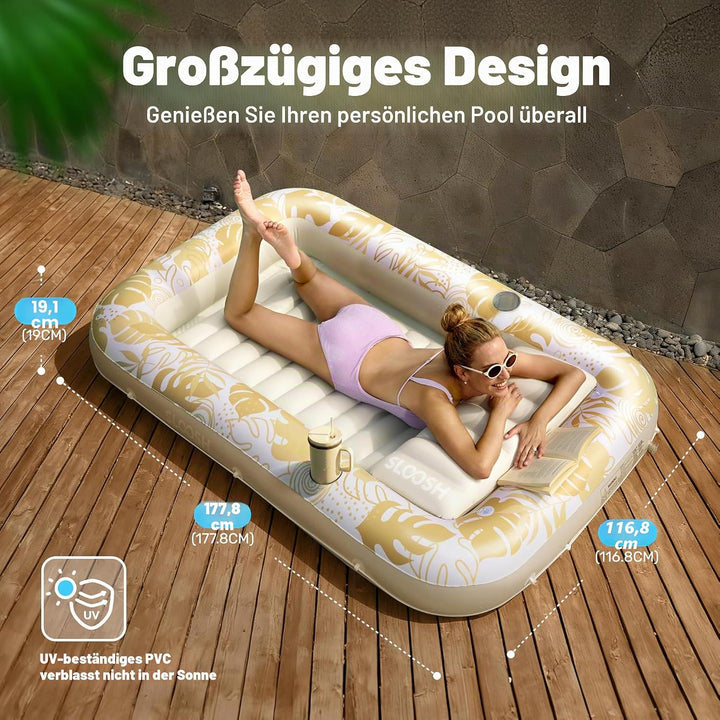 SLOOSH Aufblasbare Tanning Pool, 70" x 46"/ 85" x 57" Grosse aufblasbarer Luftmatratze für Erwachsen