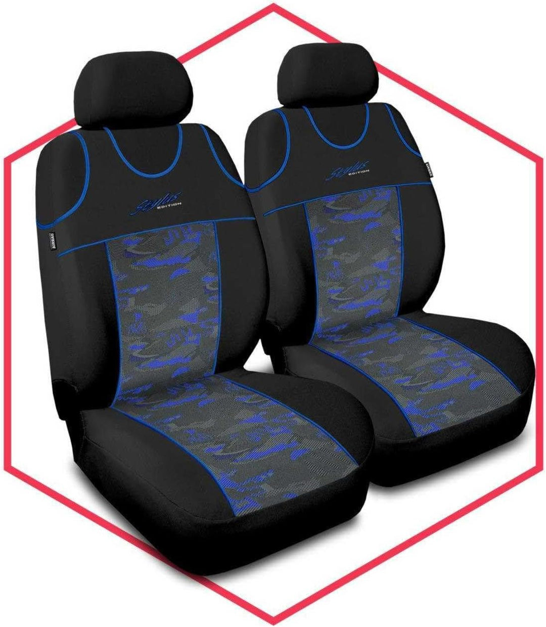 2er Set Autositzbezüge PKW universal | Auto Sitzbezüge Polyester Blau für Airbag geeignet | für Vord