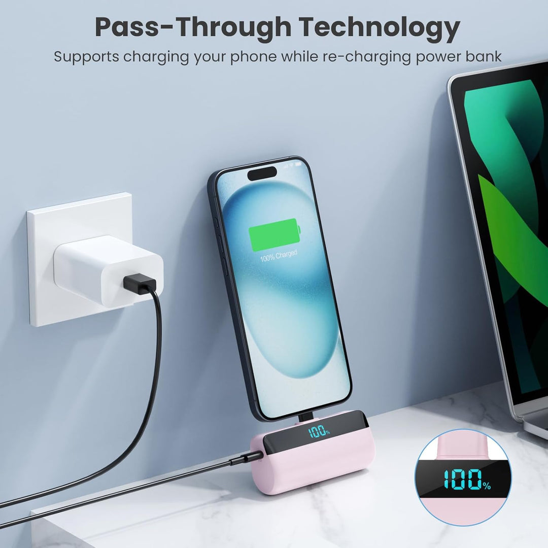 Feob Mini Power Bank 5200mAh für iPhone 17/16/15 Serie, PD 3A Schnellladung Powerbank USB C Externer