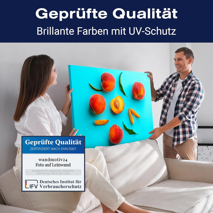 wandmotiv24 Obst & Gemüse als Leinwandbild, 60x45cm, Querformat, Pfirsisch, Früchte, Küche, Lebensmi