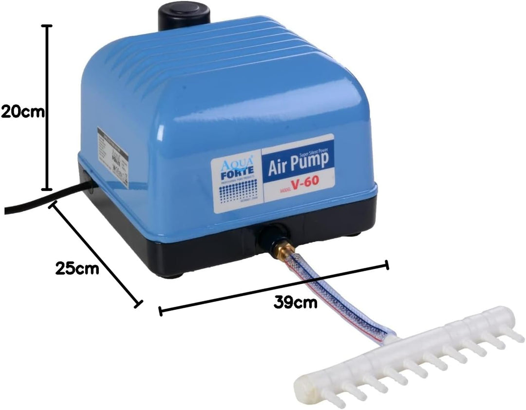 AquaForte Hi-Flow V-60 Luftpumpenset, Komplettset mit Luftverteilern, 50 m Schlauch 4 x 6 mm und 10