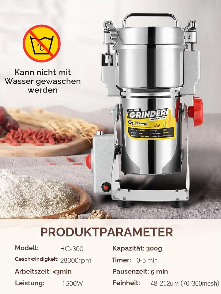300g 1800W Elektrische Getreidemühle 30S Schnelle Superfine Edelstahl Mühle Kornmühlen Trocken Kräut