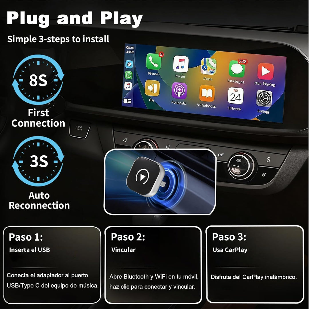 Versteckt Car Play Wireless Adapter für Apple CarPlay &amp; Android Auto, Plug &amp; Play, Bluetooth 5.3, St