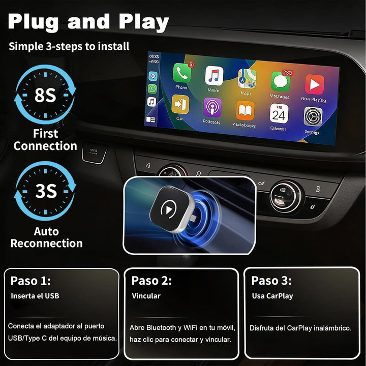 Versteckt Car Play Wireless Adapter für Apple CarPlay &amp; Android Auto, Plug &amp; Play, Bluetooth 5.3, St