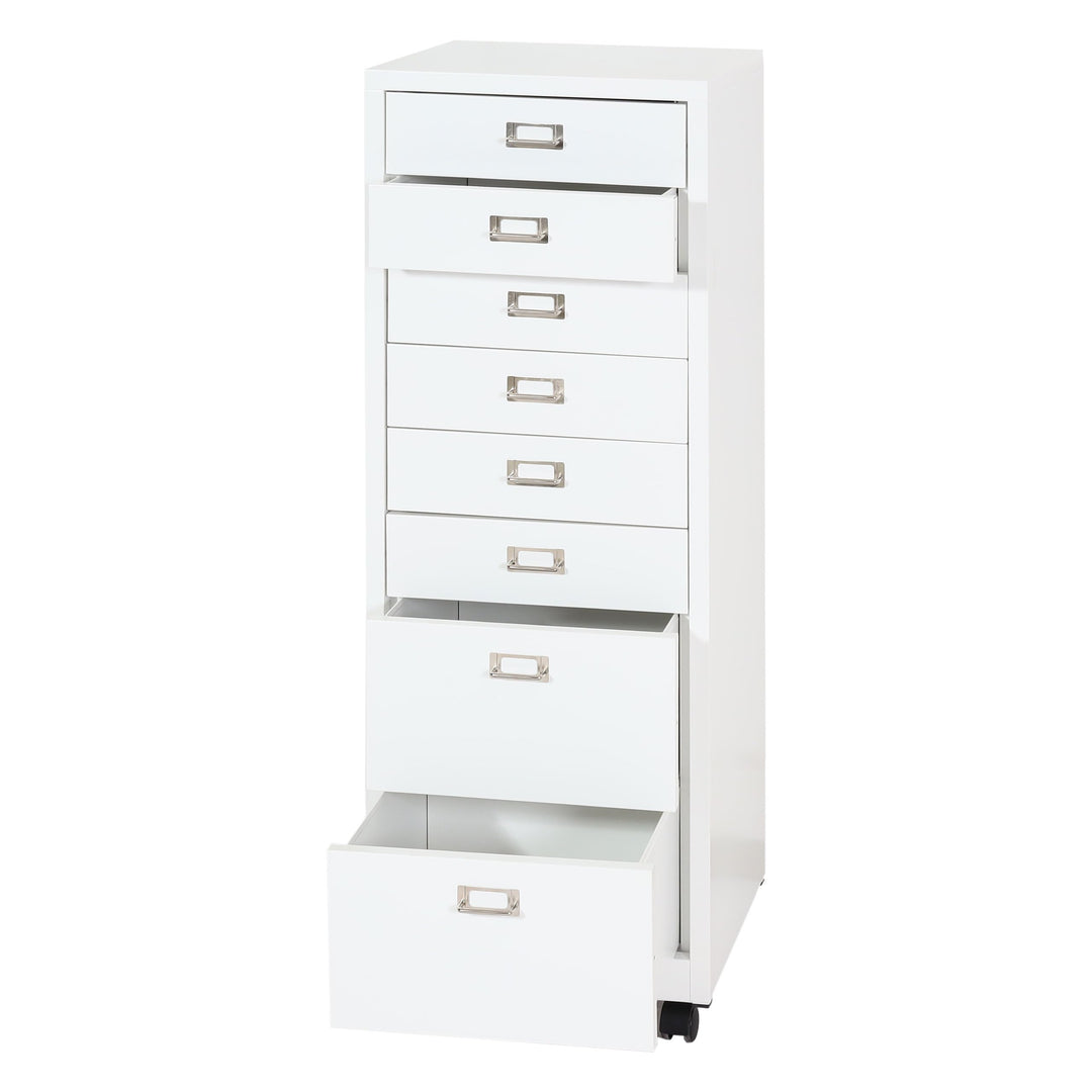 PROREGAL Rollcontainer, HxBxT 115x40x41 cm, Metall 8 Schubladen, Weiss, Schubladenschrank Stahlschra