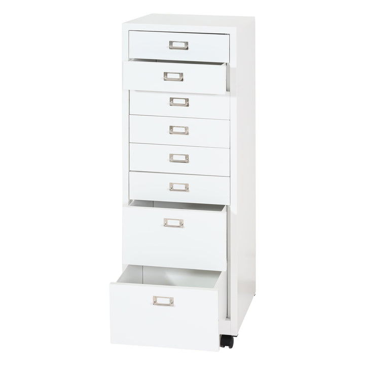 PROREGAL Rollcontainer, HxBxT 115x40x41 cm, Metall 8 Schubladen, Weiss, Schubladenschrank Stahlschra