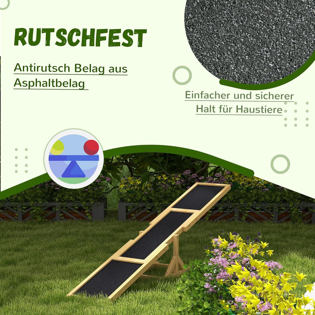 PawHut Hundewippe, Hunde Agility Wippe aus Holz, rutschfest Hunde Agilitäts Rampe für Hunde unter 30