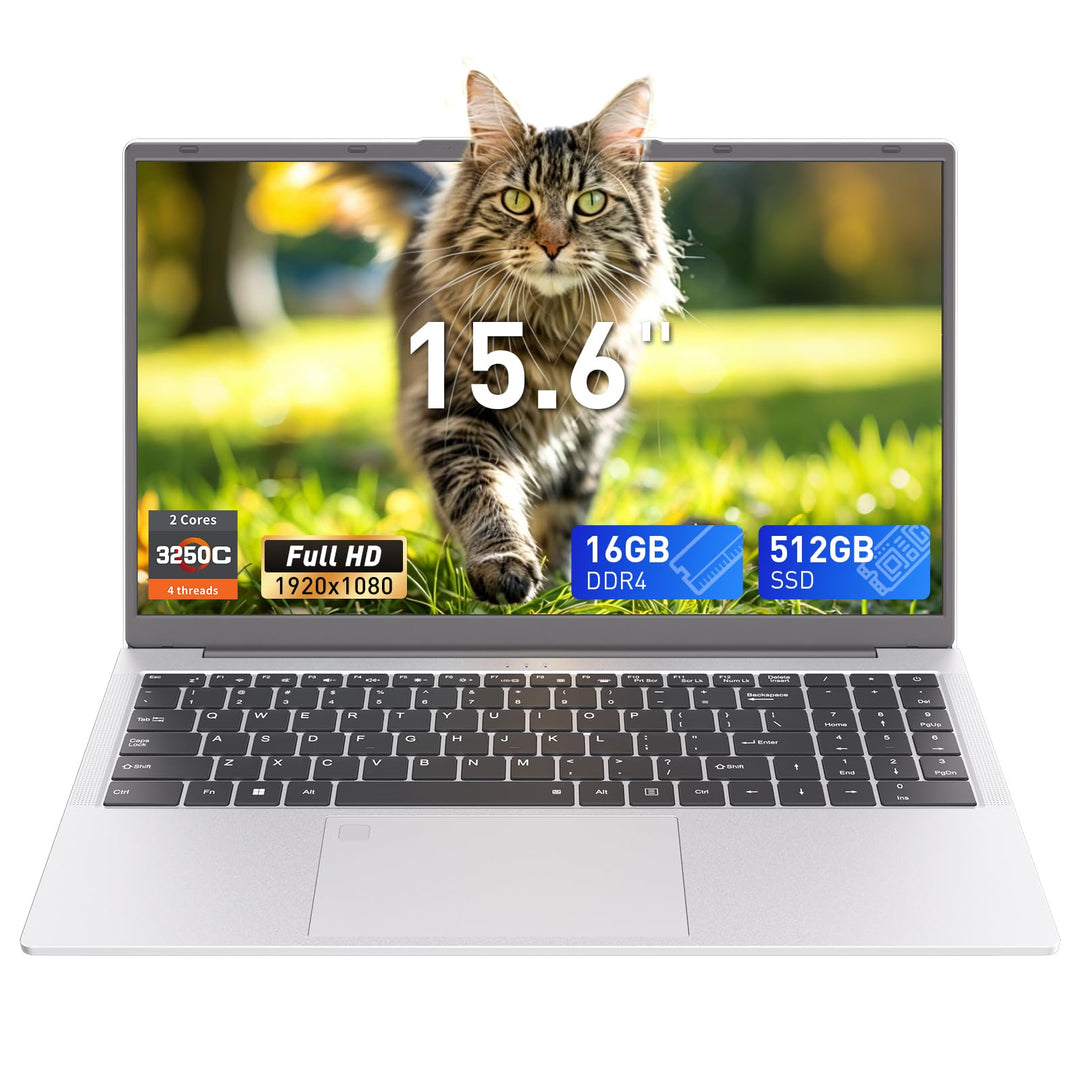 Auusda Laptop 15,6 Zoll Notebook, 16GB DDR4 RAM 512GB SSD, 3250C Prozessor, Fingerabdrucksensor, bel