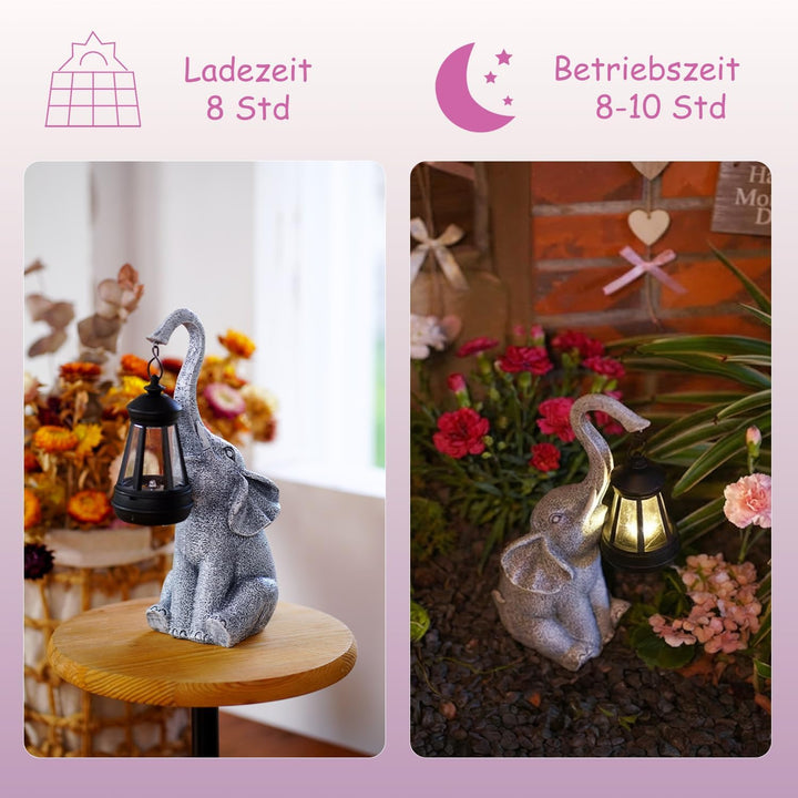 Elefanten Deko mit Solar Laterne Gartenfiguren - für Aussen Gartendeko mit Wetterfest LED Solarlampe