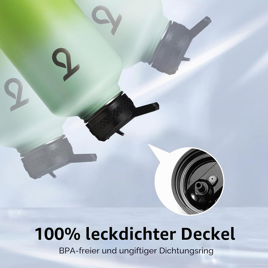 Trebo Isolierte Wasserflasche mit Paracord-Griff und Strohhalm, 1,8 l Fassungsvermögen, Edelstahl, g
