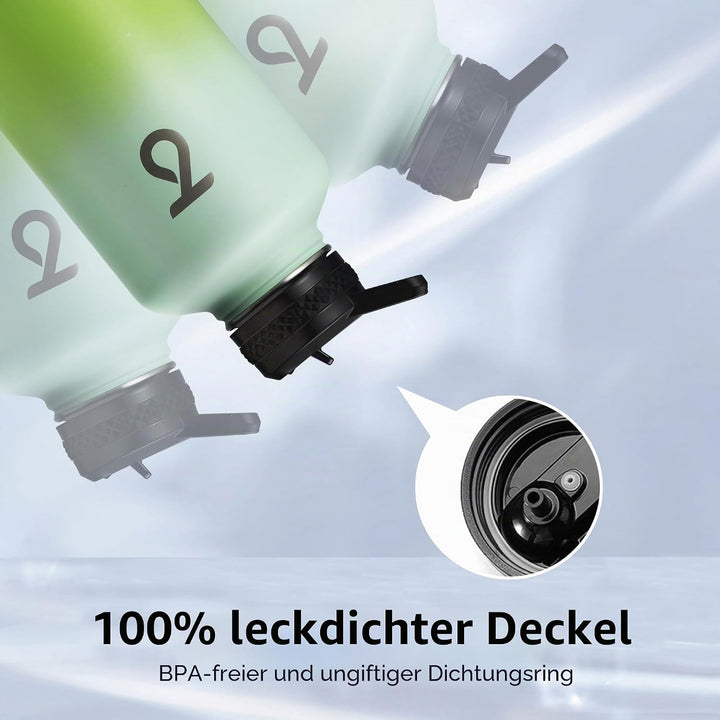 Trebo Isolierte Wasserflasche mit Paracord-Griff und Strohhalm, 1,8 l Fassungsvermögen, Edelstahl, g