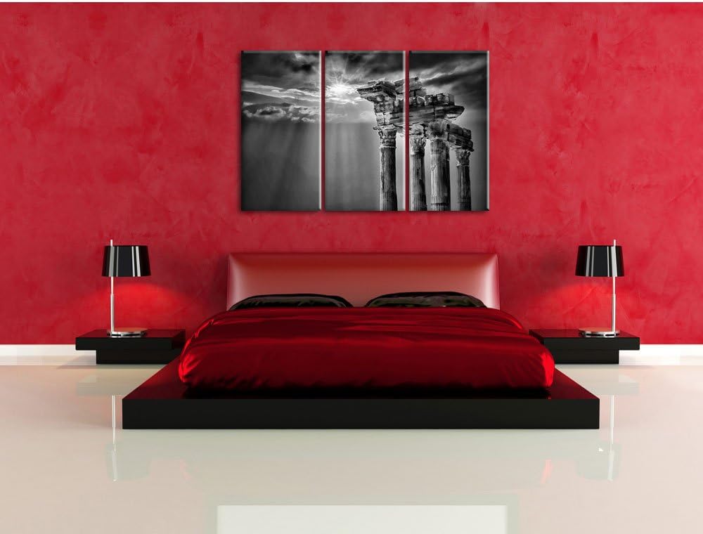 Pixxprint Antiker Apollontempel / 3-Teilig/Gesamtmass 120cm Leinwandbild bespannt auf Holzrahmen/Wan