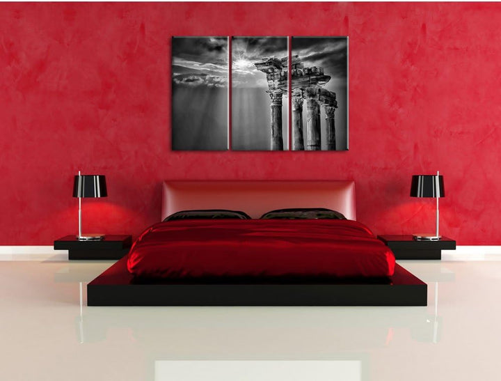 Pixxprint Antiker Apollontempel / 3-Teilig/Gesamtmass 120cm Leinwandbild bespannt auf Holzrahmen/Wan