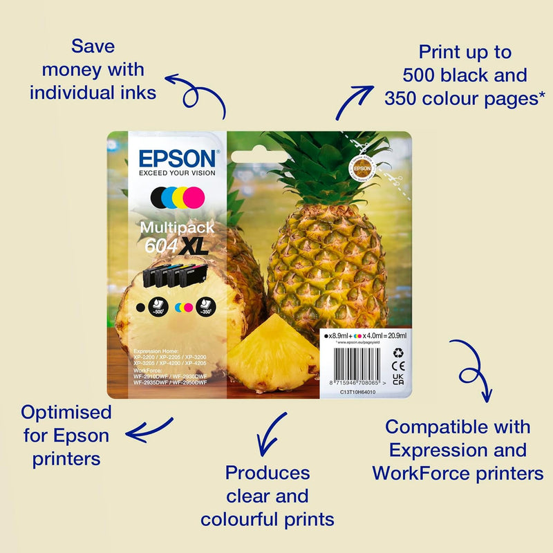 Epson Orginal 604XL Tinte Ananas Multipack 4-farbig 604XL, XP-2200 XP-2205 XP-3200 XP-4205 WF2910DWF