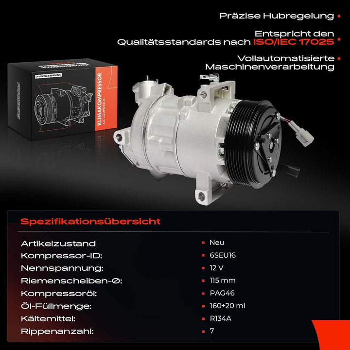 Frankberg Klimakompressor Klimaanlage Kompatibel mit Clio IV BH 0.9L 1.2L Benzin 2012-Heute C.a.p.t.