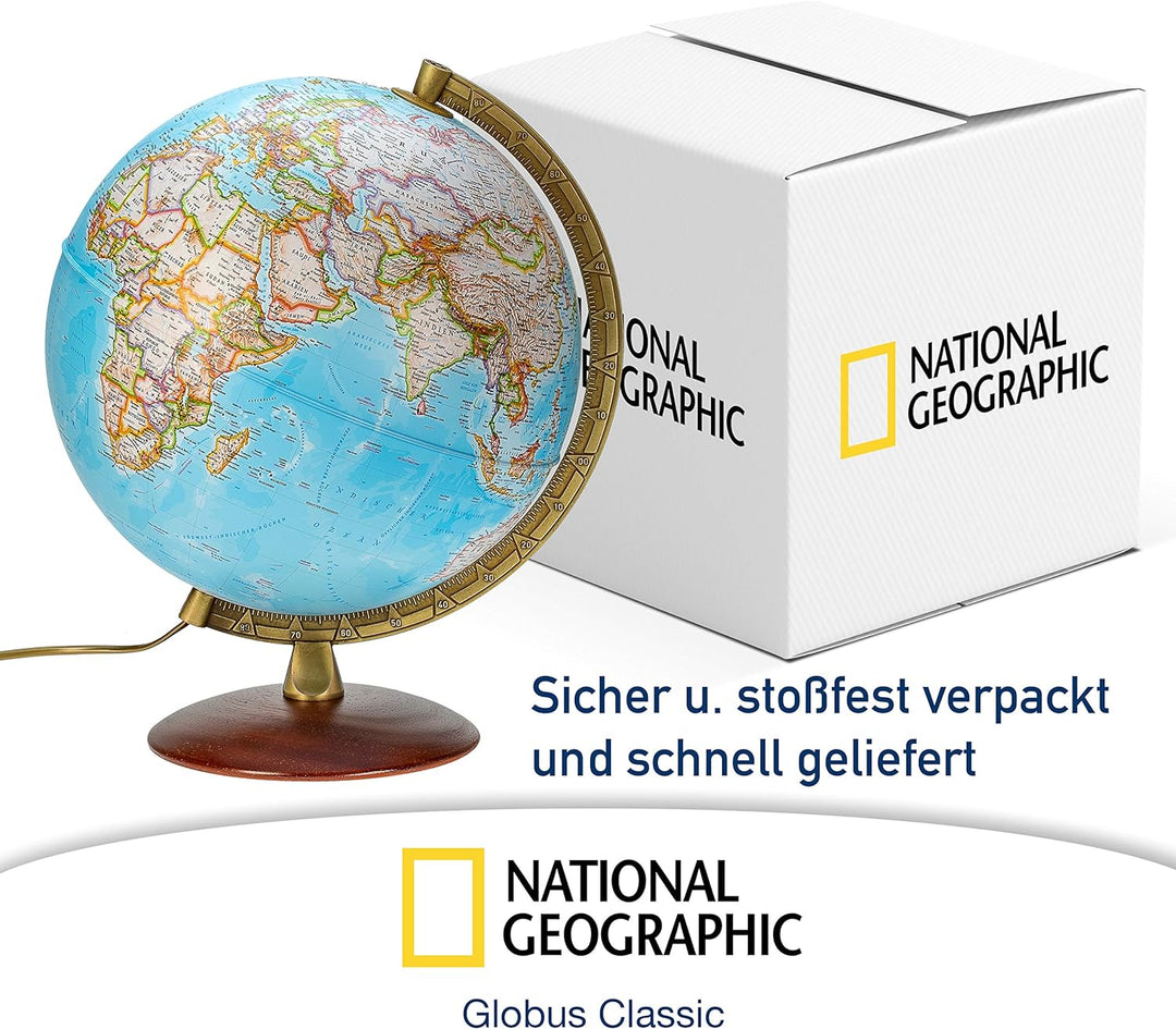 National Geographic - Leuchtglobus im klassischen Stil - 30cm Globus mit stabilem Standfuss und Meta
