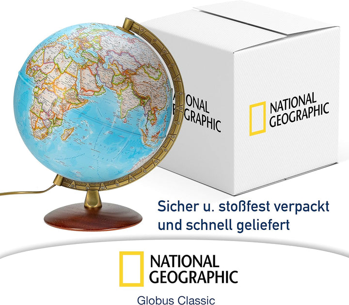 National Geographic - Leuchtglobus im klassischen Stil - 30cm Globus mit stabilem Standfuss und Meta