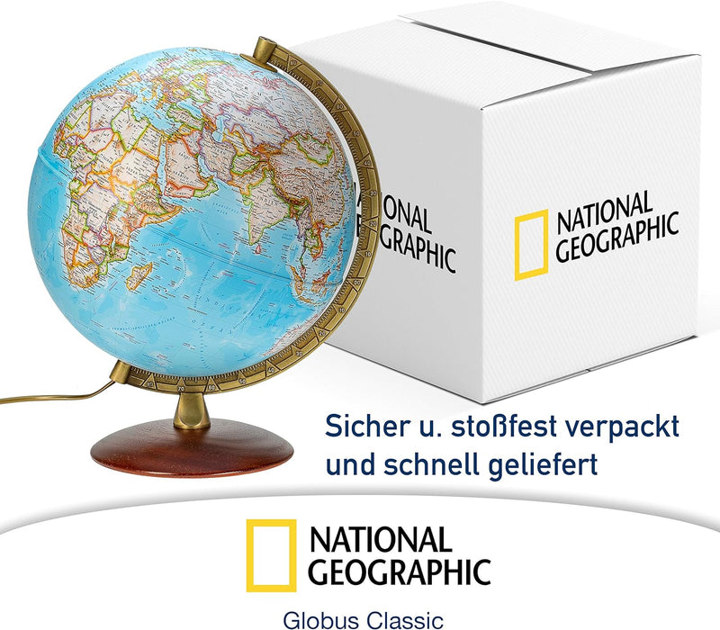 National Geographic - Leuchtglobus im klassischen Stil - 30cm Globus mit stabilem Standfuss und Meta