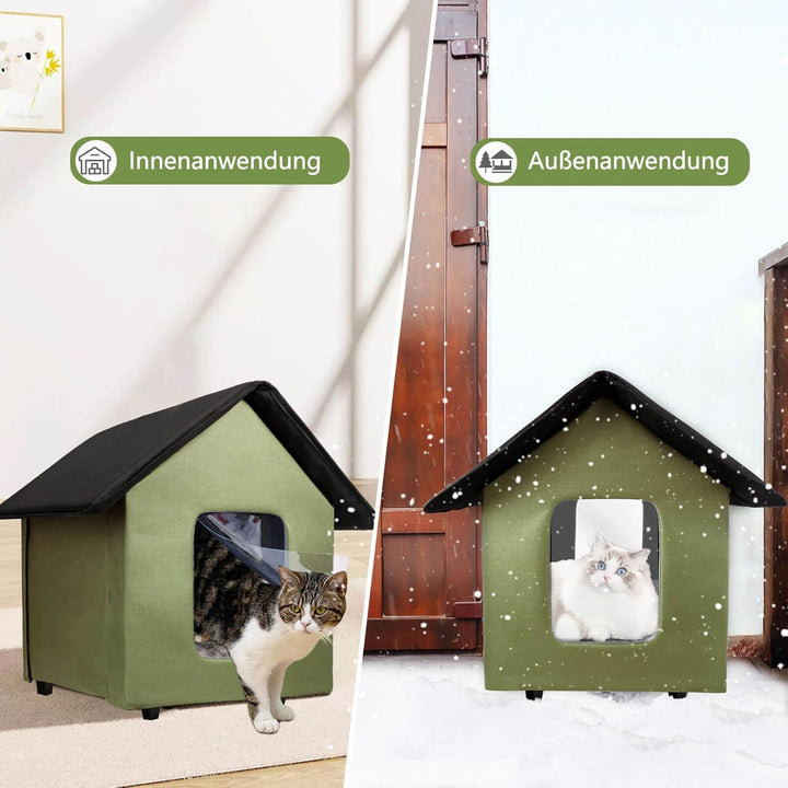 Katzenhaus für draussen, wasserdicht, mit erhöhtem Boden und abnehmbarem Kissen, Faltbarer Katzenunt