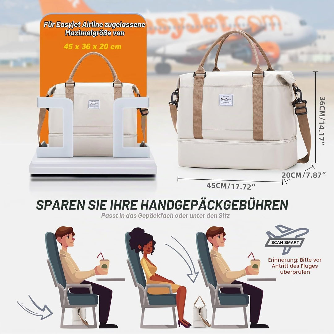 WEPLAN Reisetasche Damen Handgepäck Tasche Easyjet 45x36x20 für Flugzeug Tasche Weekender Damen Trav
