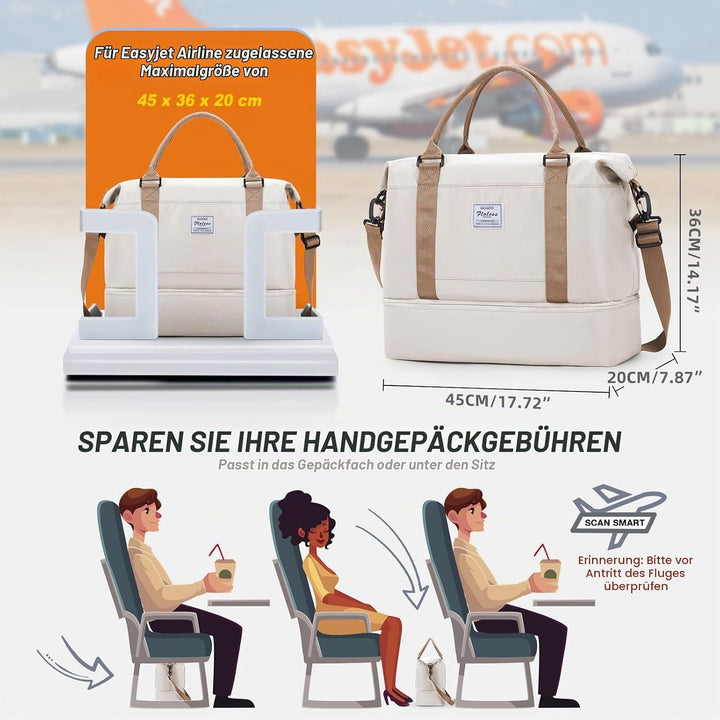WEPLAN Reisetasche Damen Handgepäck Tasche Easyjet 45x36x20 für Flugzeug Tasche Weekender Damen Trav