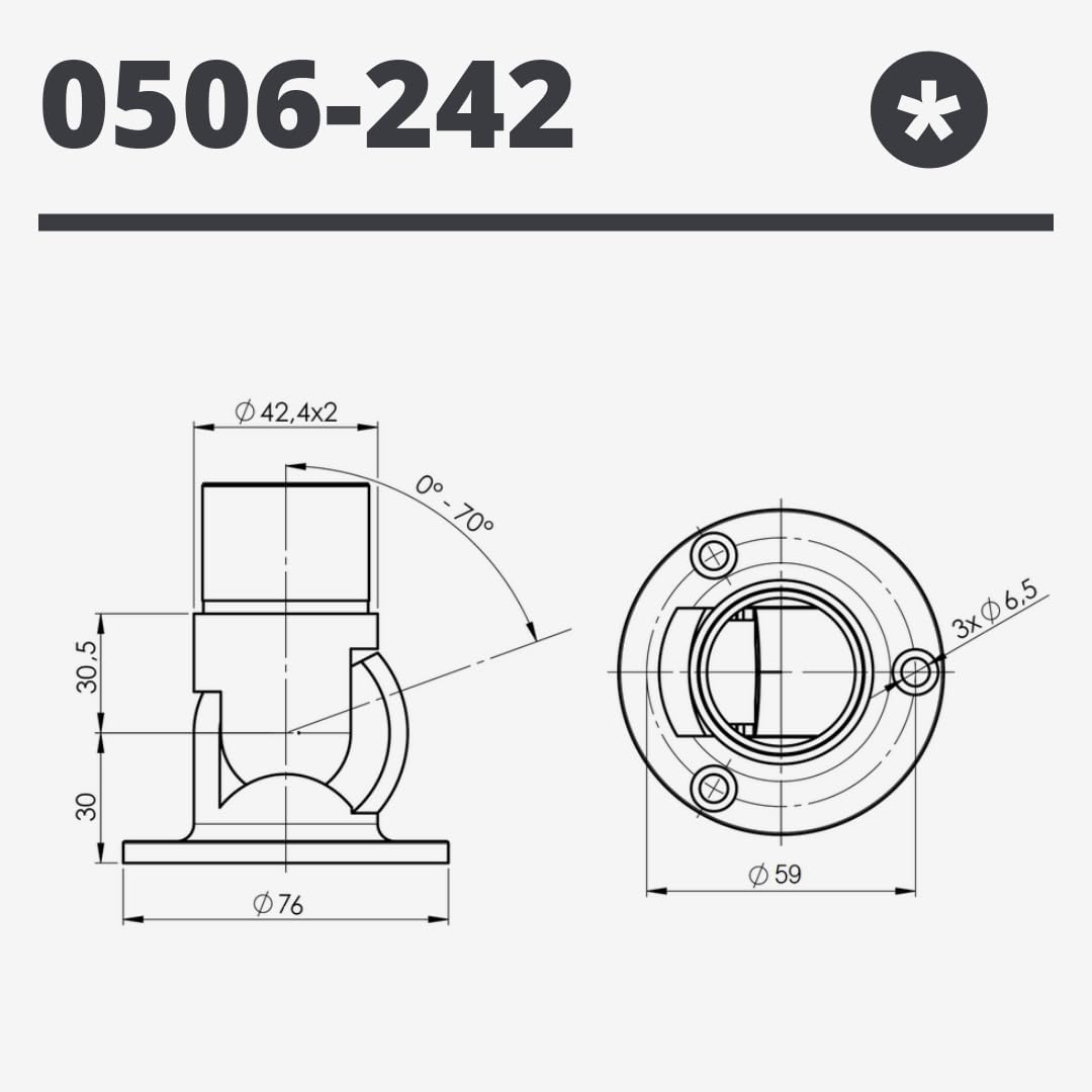 Edelstahl Wandflansch mit Gelenk Ø42,4 mm Steckfitting Geländer Flansch Flexibler Wandanschluss 0 +