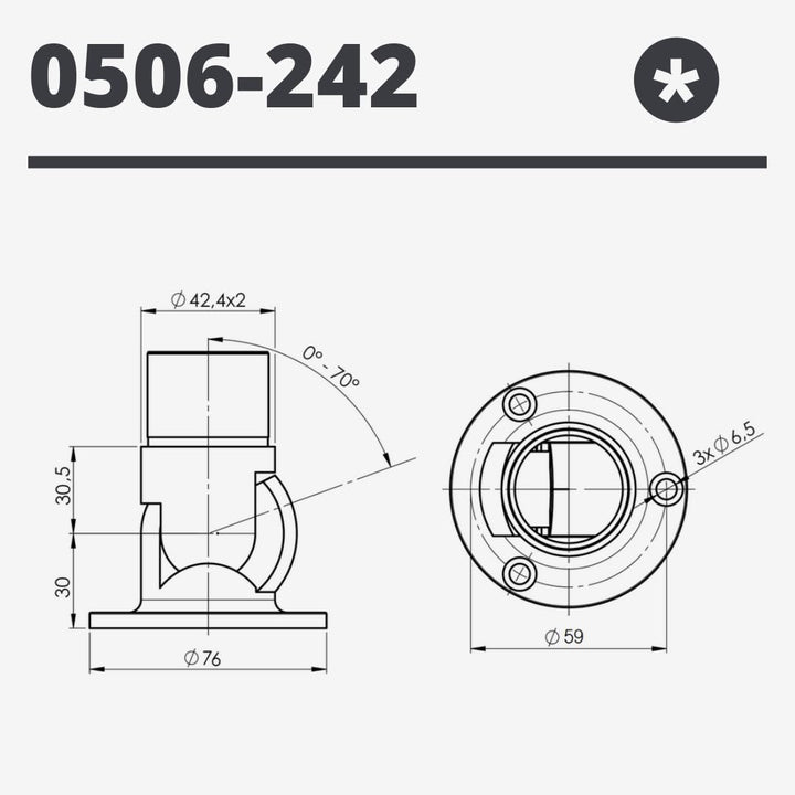 Edelstahl Wandflansch mit Gelenk Ø42,4 mm Steckfitting Geländer Flansch Flexibler Wandanschluss 0 +