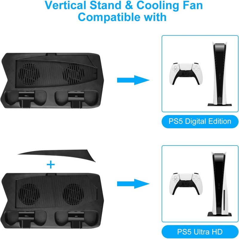 EEEKit Vertikal Ständer für PS5 mit Lüfter Dualsense Controller Ladestation Standfuss mit 14 Versenk