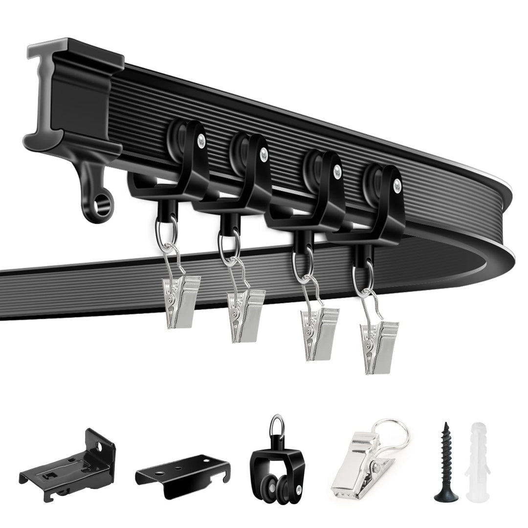 Deckenvorhangschiene, flexible Vorhangschiene, Deckenwand, schwarz, biegbar, montiert, strapazierfäh