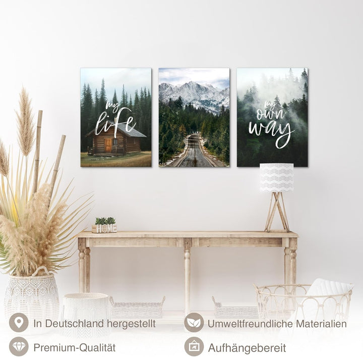 Novart Bilder Set Natur Berge - Kein Extra Rahmen benötigt - Wandbilder für Wohnzimmer Schlafzimmer