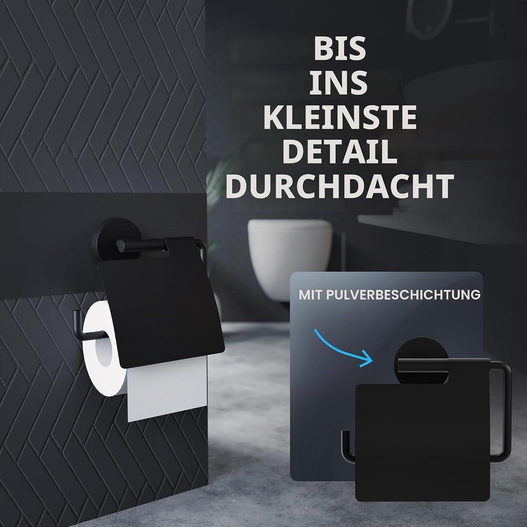 Toilettenpapierhalter Heroya zum Bohren schwarz | Klorollenhalter selbstklebend in Edelstahl | Kloro