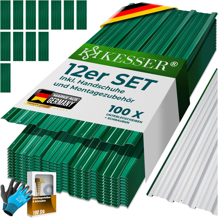 KESSER® - 12 x Profilblech Trapezblech 129cm x 45cm = 7 m² -Dachblech für Gerätehaus, Dachplatten Ve