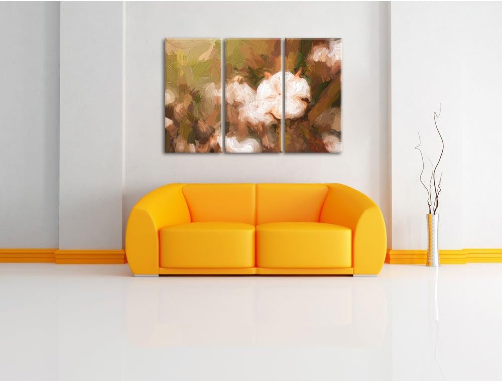 Pixxprint eine ausgereifte Knospe voller Baumwolle Kunst Pinsel Effekt 3-Teiler Leinwandbild 120x80