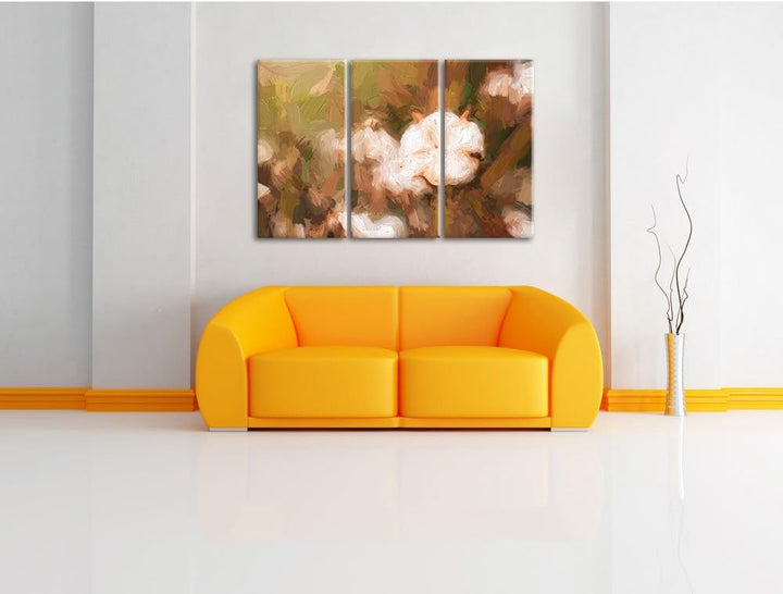 Pixxprint eine ausgereifte Knospe voller Baumwolle Kunst Pinsel Effekt 3-Teiler Leinwandbild 120x80