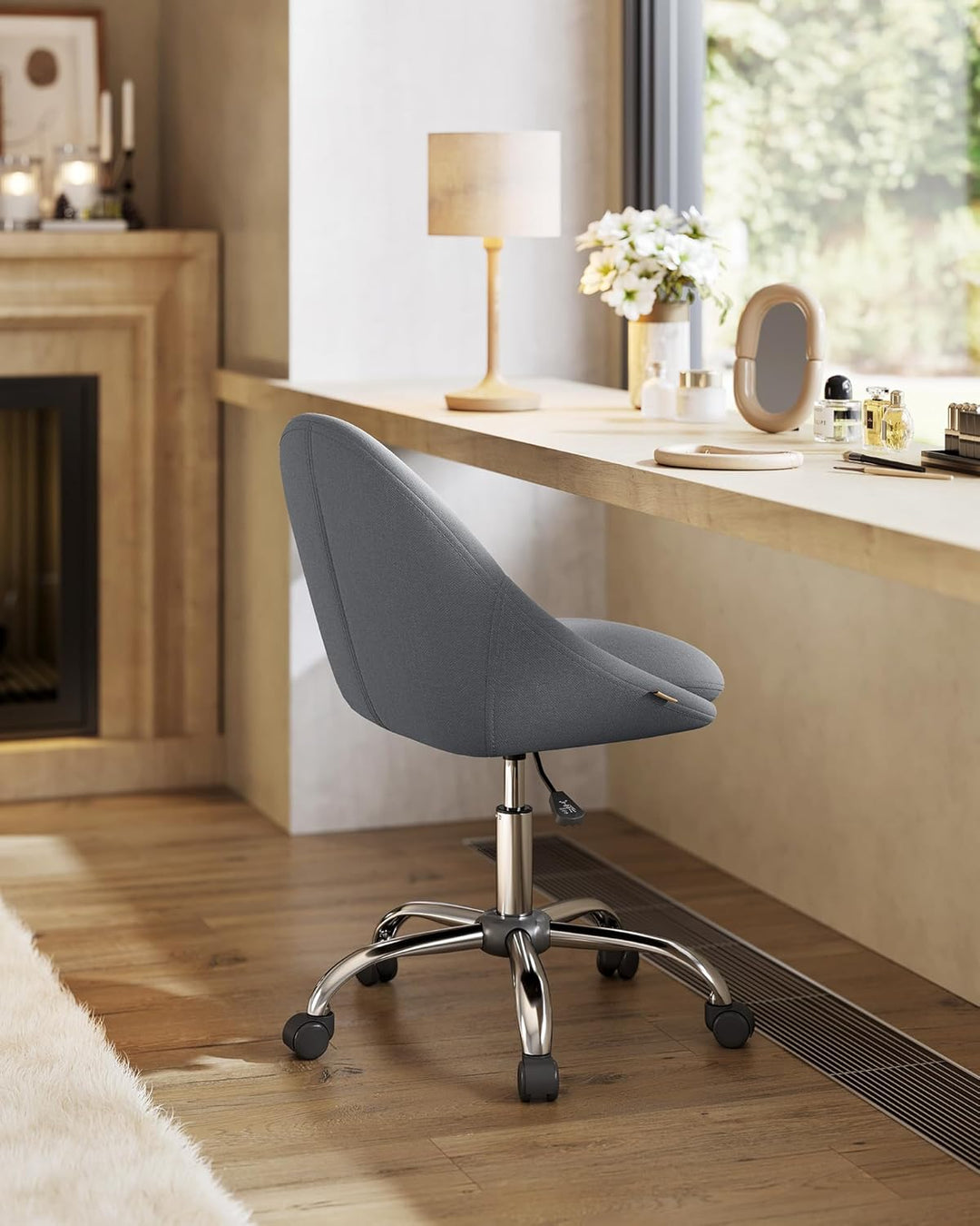 SONGMICS Homeoffice-Stuhl, Schminkstuhl aus Baumwoll-Leinen-Mischgewebe, Schreibtischstuhl, Schaumst