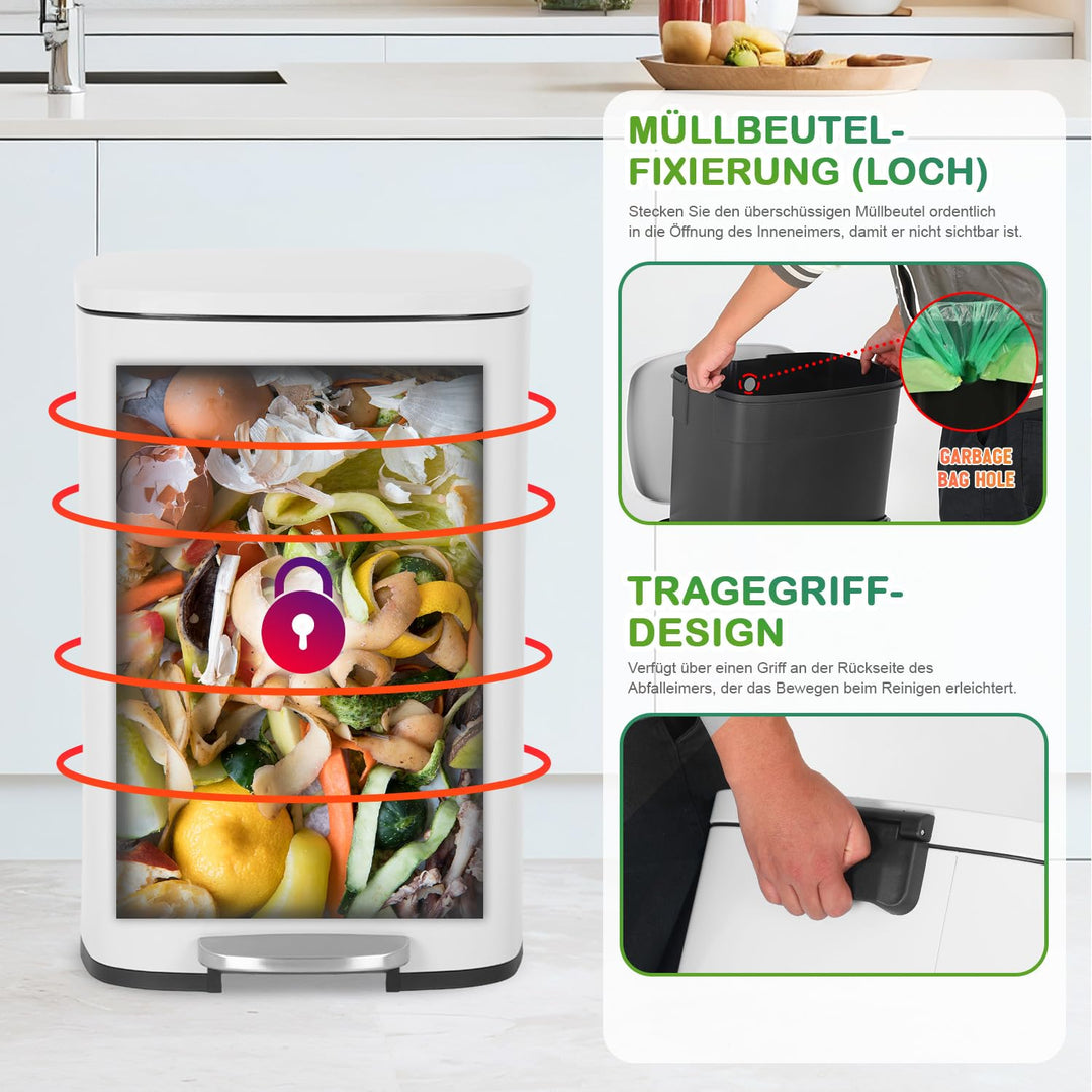 BestOffice 50 L Mülleimer Küche Mülleimer mit Deckel für Büro Schlafzimmer Badezimmer Schritt Müllei