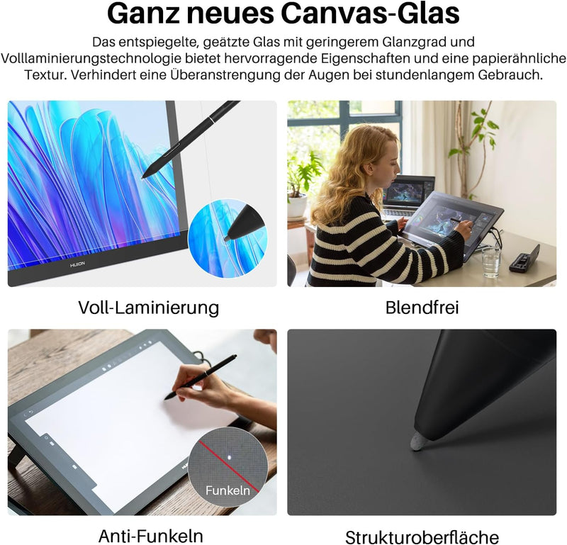 HUION KAMVAS Pro 19 4K Grafiktablett mit UHD Touchscreen Display, 96% Adobe RGB-Zeichenmonitor mit 1
