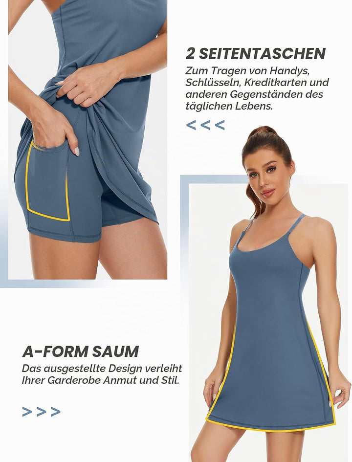Desol Damen-Tenniskleid, Golf-Trainingskleid mit integrierten BH- und Shorts-Taschen, sportliche Tra