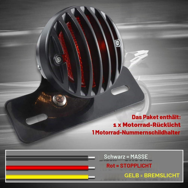 Katur Motorrad-Rücklicht für Harley Bobber Chopper Custom April IA Mana, Schwarz, 1 Stück