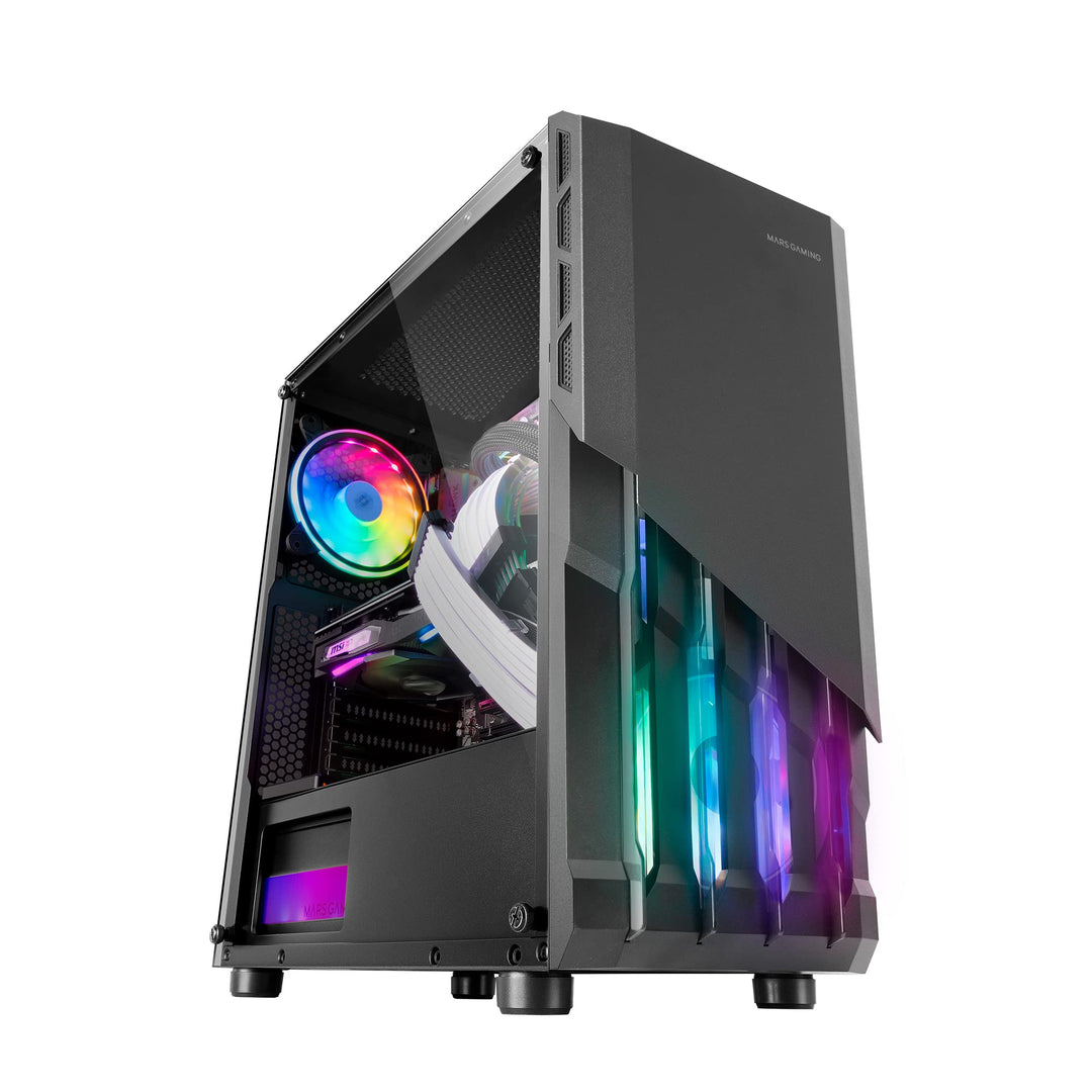 MarsGaming MC-X2 Schwarz, PC Gaming ATX Gehäuse, FRGB Stahlfront, 2 Lüfter 12cm FRGB, Volles Seitenf