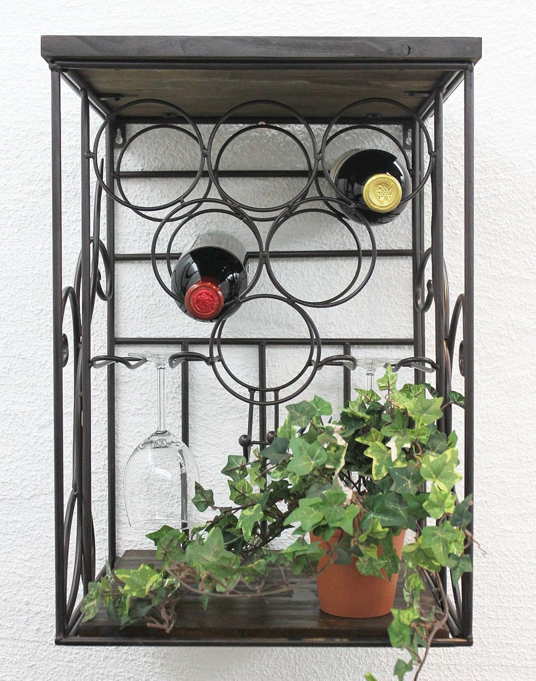 DanDiBo Weinregal Metall Wand mit Glashalter Holzablage HX12981 Flaschenregal 53 cm Flaschenhalter W