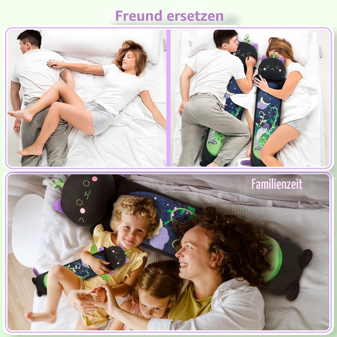 Mewaii 50CM Kuscheltier Kawaii Katzen Plüschkissen Schwarz Stofftiere Lang Kätzchen Plüschtier Ausge