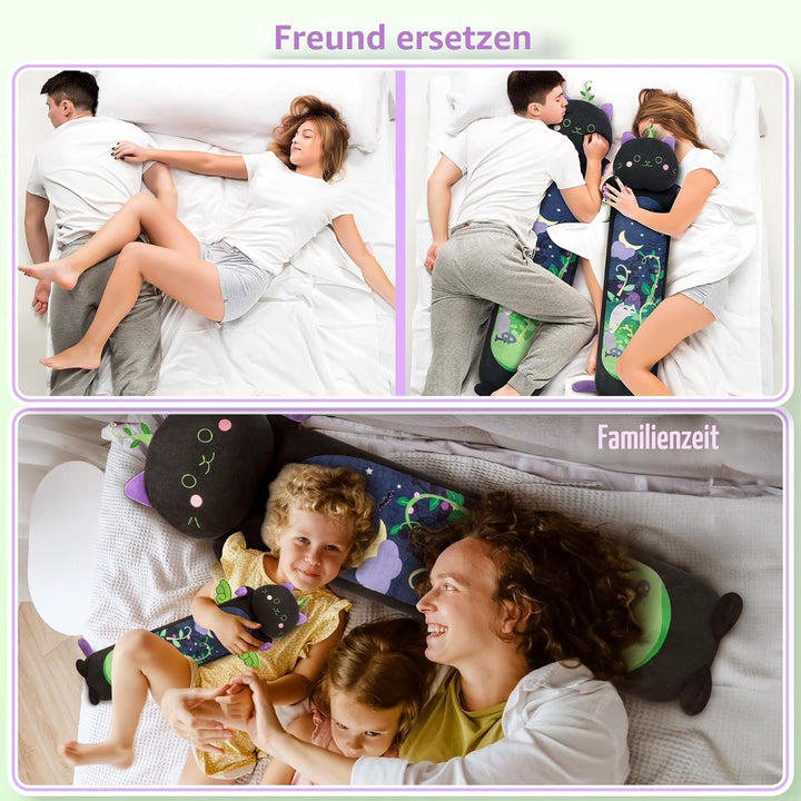 Mewaii 50CM Kuscheltier Kawaii Katzen Plüschkissen Schwarz Stofftiere Lang Kätzchen Plüschtier Ausge
