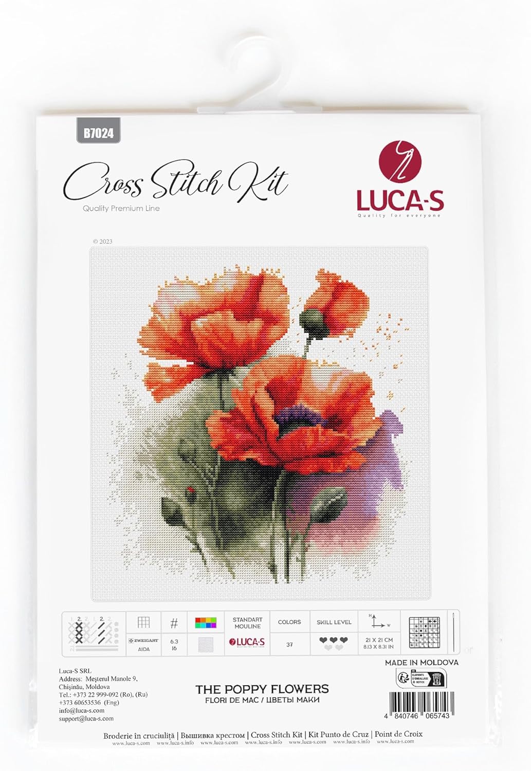 Luca-S Kreuzstich Stickpackung Die Mohnblumen Zählmuster Kreuzstich Set für Erwachsene B7024