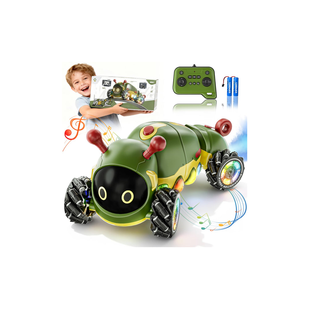 Ferngesteuertes Auto Raupe mit Musik, 2,4 GHz RC Stunt Car mit Spray & Cool Beleuchtung, 4WD 360°Rot